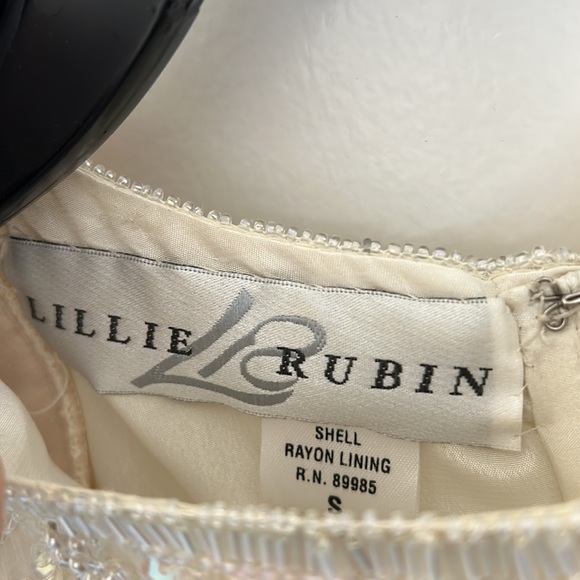 STUNNING Lillie Rubin Beaded & Sequined Drop-Waist Ivory Flapper-Style 80s Dress